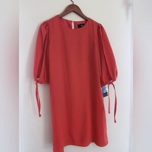Red Puff-Sleeve Shift Dress
